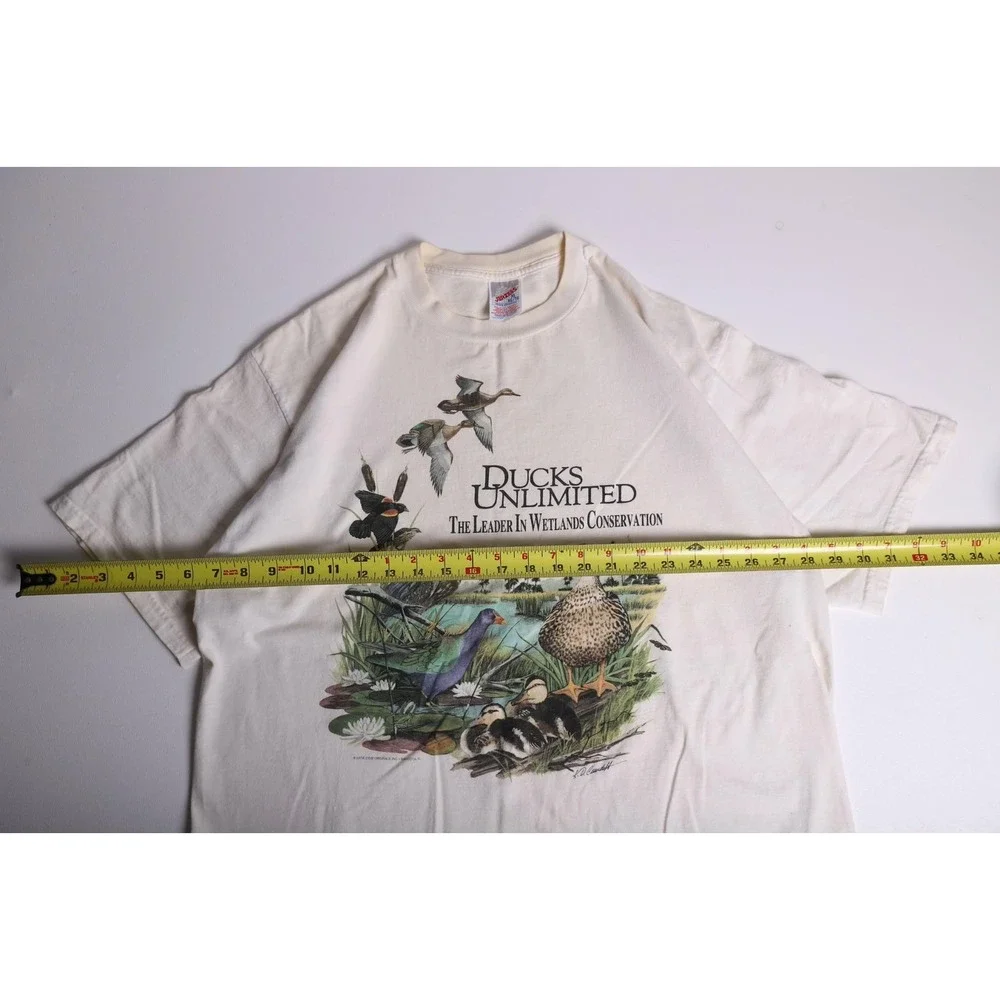 Vintage Ducks Unlimited Jerzees T-Shirt XL Cream Nature Graphic Tee K.D. Cundiff